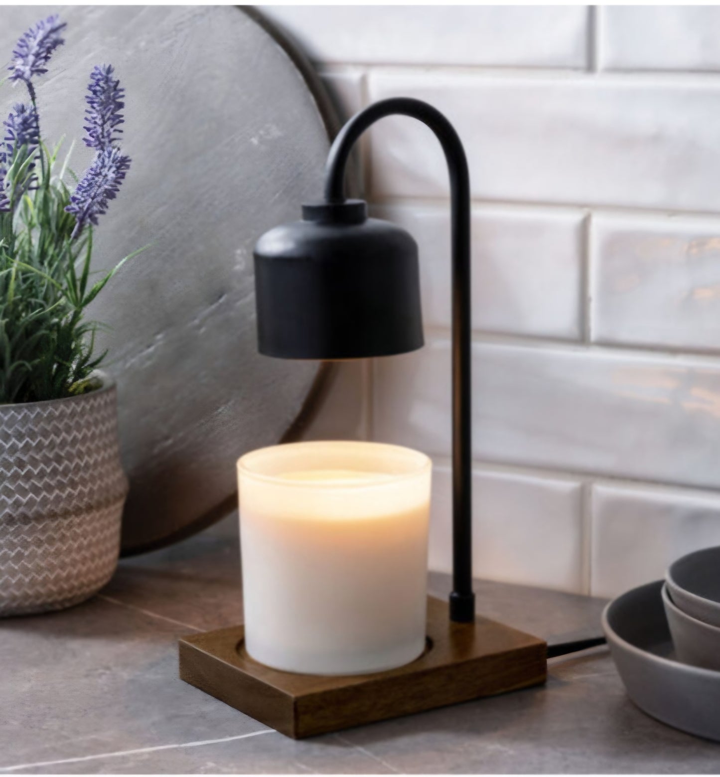 Black & Wood Arched Candle Warmer Lamp